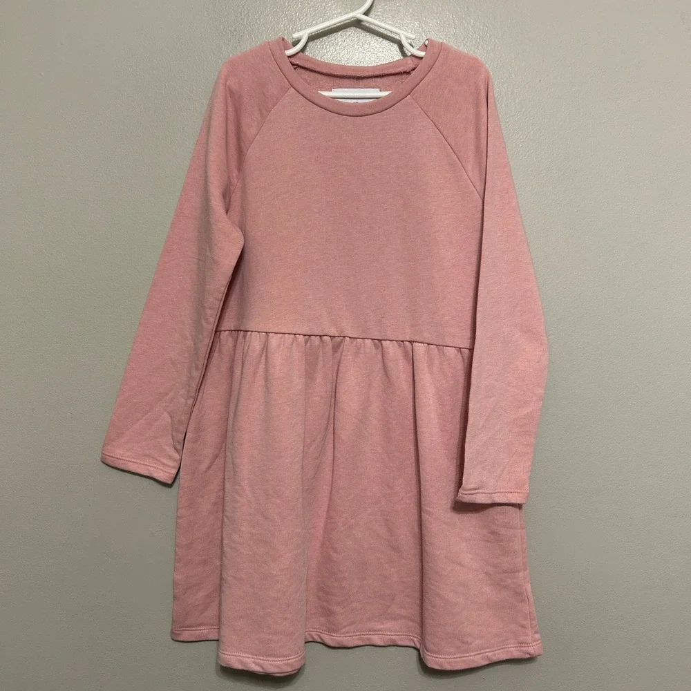 Old Navy Dress Girl M 8 Pink Adobe Skater NEW Long Sleeve French Terry Cozy Fall